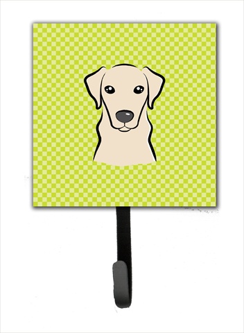 BB1284SH4 Checkerboard Lime Green Yellow Labrador Leash Or Key Holder- 4.25 W x 7 H In.