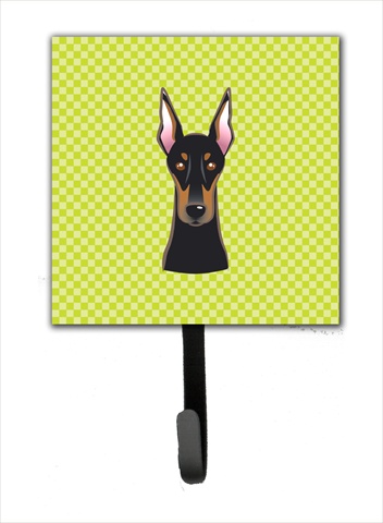 Checkerboard Lime Green Doberman Leash Or Key Holder, 4.25 W x 7 H In.