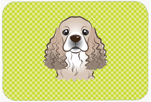 BB1278MP Checkerboard Lime Green Cocker Spaniel Mouse Pad- Hot Pad Or Trivet- 7.75 x 9.25 In.