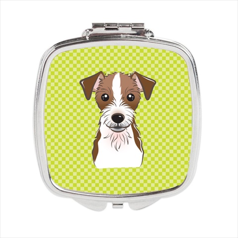 BB1264SCM Checkerboard Lime Green Jack Russell Terrier Compact Mirror- 2.75 x 3 x .3 In.