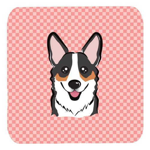 Checkerboard Pink Corgi Foam Coasters- Set Of 4
