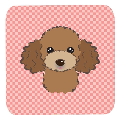 Checkerboard Pink Chocolate Brown Poodle Foam Coasters- Set Of 4