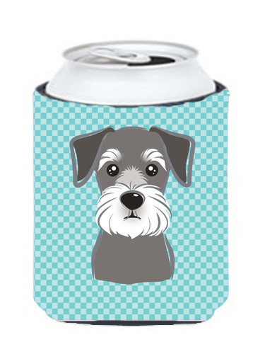 Checkerboard Blue Schnauzer Can Or Bottle Hugger, 12 Oz.