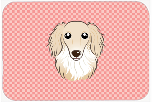 BB1212MP Checkerboard Pink Longhair Creme Dachshund Mouse Pad- Hot Pad Or Trivet- 7.75 x 9.25 In.