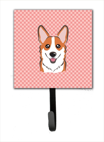 BB1254SH4 Checkerboard Pink Corgi Leash Or Key Holder- 4.25 W x 7 H In.