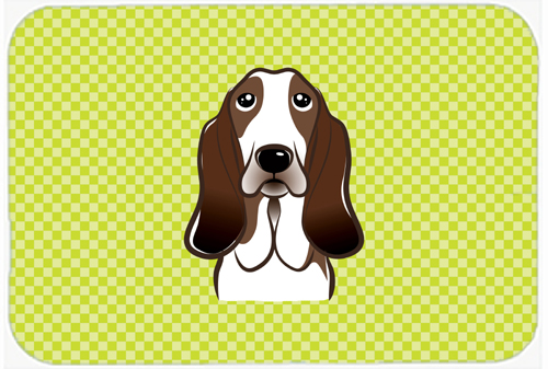 BB1305MP Checkerboard Lime Green Basset Hound Mouse Pad- Hot Pad Or Trivet- 7.75 x 9.25 In.