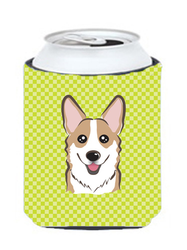 Checkerboard Lime Green Corgi Can Or Bottle Hugger, 12 Oz.