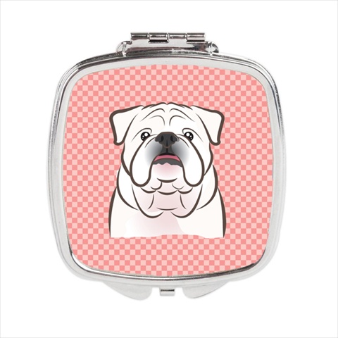 Checkerboard Pink White English Bulldog Compact Mirror, 2.75 x 3 x .3 In.