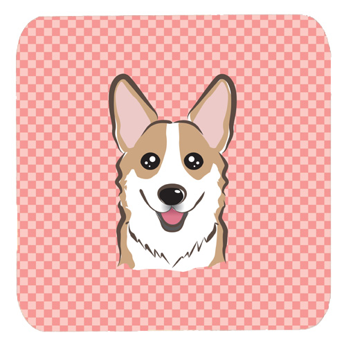 Checkerboard Pink Corgi Foam Coasters - Set Of 4