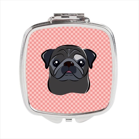 Checkerboard Pink Black Pug Compact Mirror