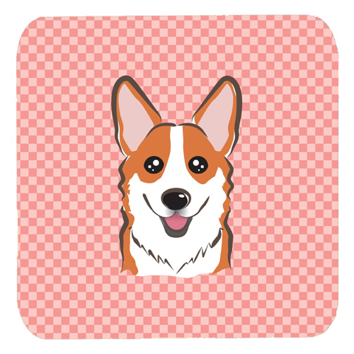 3.5 x 3.5 In. Checkerboard Pink Corgi Foam Coasters, Set Of 4
