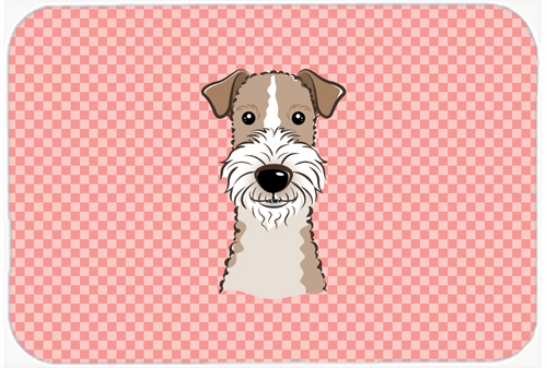 BB1247MP Checkerboard Pink Wire Haired Fox Terrier Mouse Pad- Hot Pad Or Trivet- 7.75 x 9.25 In.