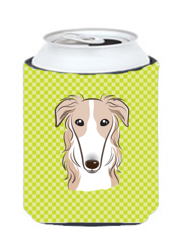 Checkerboard Lime Green Borzoi Can Or Bottle Hugger, 12 Oz.