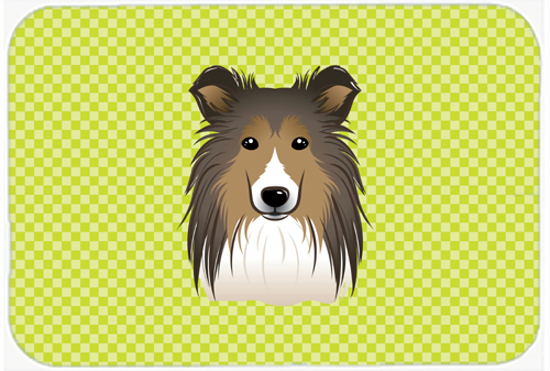 Checkerboard Lime Green Sheltie Mouse Pad, Hot Pad Or Trivet, 7.75 x 9.25 In.