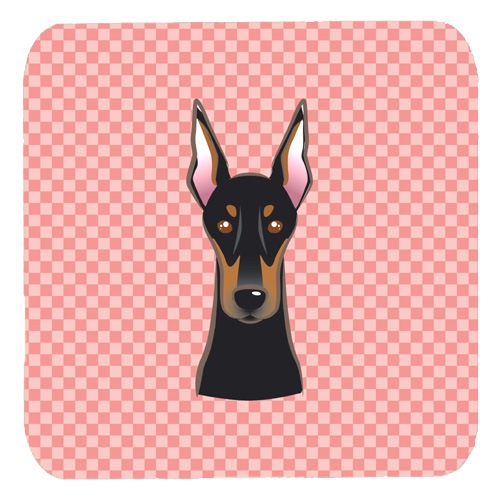 Checkerboard Pink Doberman Foam Coasters - Set Of 4