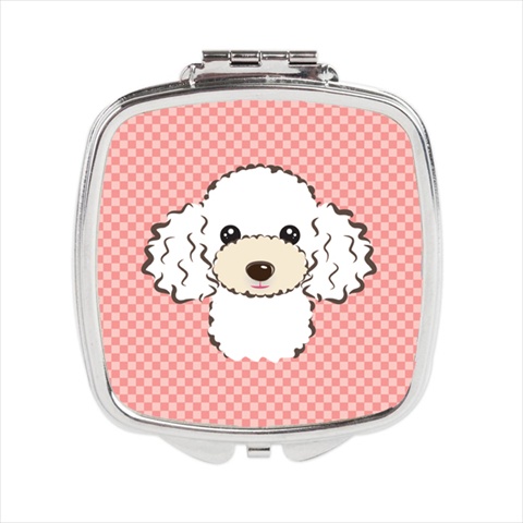 Carolines Treasures BB1257SCM Checkerboard Pink White Poodle Compact Mirror; 2.75 x 3 x .3 In.