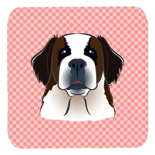 Checkerboard Pink Saint Bernard Foam Coasters - Set Of 4