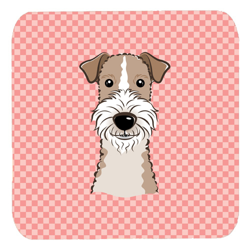 Checkerboard Pink Wire Haired Fox Terrier Foam Coasters - Set of 4