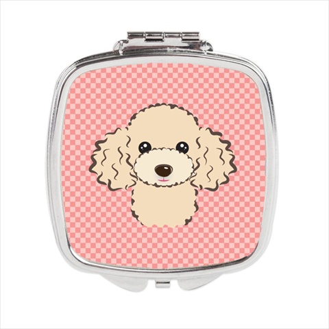 Checkerboard Pink Buff Poodle Compact Mirror - 2.75 x 3 x .3 In.