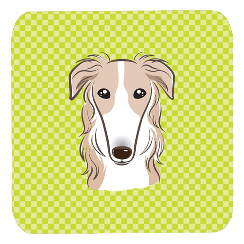 3.5 x 3.5 In. Checkerboard Lime Green Borzoi Foam Coasters- Set Of 4