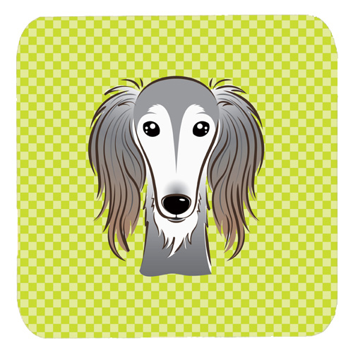 3.5 x 3.5 In. Checkerboard Lime Green Saluki Foam Coasters, Set Of 4