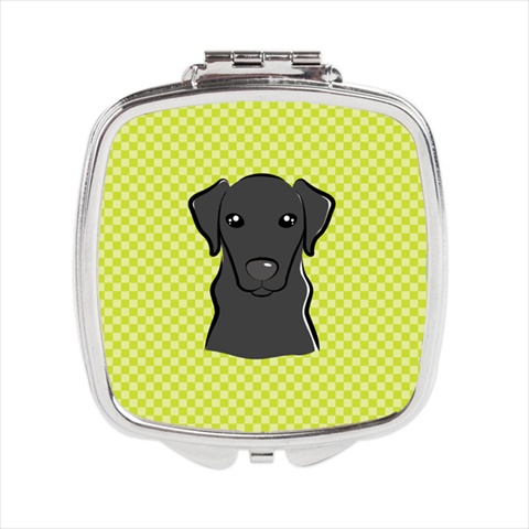 Checkerboard Lime Green Black Labrador Compact Mirror- 2.75 x 3 x .3 In.
