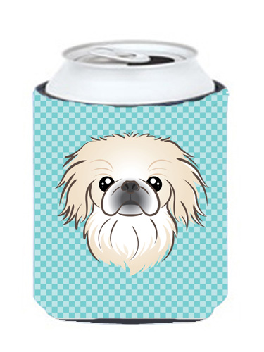 Checkerboard Blue Pekingese Can Or Bottle Hugger, 12 Oz.