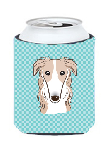Picture of Carolines Treasures BB1166CC Checkerboard Blue Borzoi Can Or Bottle Hugger- 12 Oz.