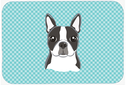 Checkerboard Blue Boston Terrier Mouse Pad- - 7.75 x 9.25 In.