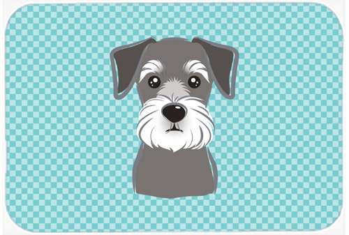 Checkerboard Blue Schnauzer Mouse Pad, Hot Pad Or Trivet, 7.75 x 9.25 In.