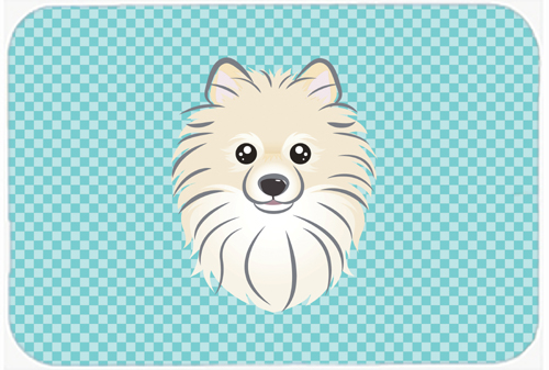 Checkerboard Blue Pomeranian Mouse Pad, Hot Pad Or Trivet, 7.75 x 9.25 In.
