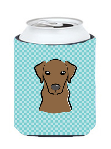 Checkerboard Blue Chocolate Labrador Can Or Bottle Hugger, 12 Oz.