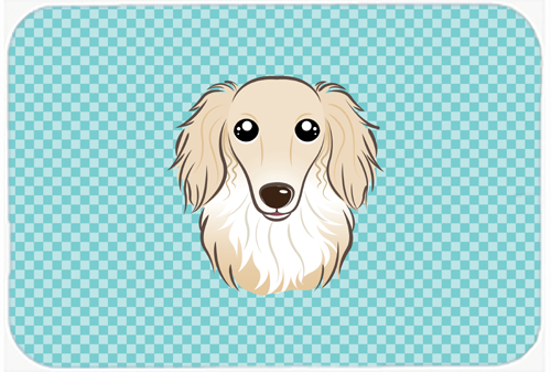 BB1150MP Checkerboard Blue Longhair Creme Dachshund Mouse Pad- Hot Pad Or Trivet- 7.75 x 9.25 In.