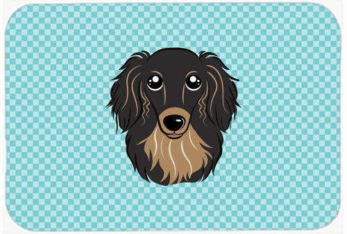 Checkerboard Blue Longhair Black And Tan Dachshund Mouse Pad, Hot Pad Or Trivet, 7.75 x 9.25 In.