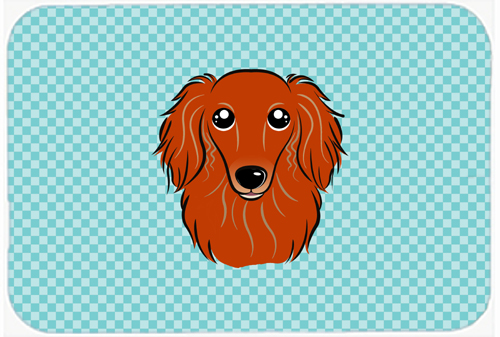 Checkerboard Blue Longhair Red Dachshund Mouse Pad