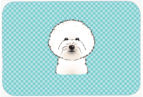 Checkerboard Blue Bichon Frise Mouse Pad, Hot Pad Or Trivet, 7.75 x 9.25 In.