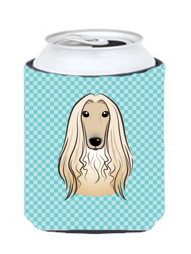 Checkerboard Blue Afghan Hound Can Or Bottle Hugger, 12 Oz.