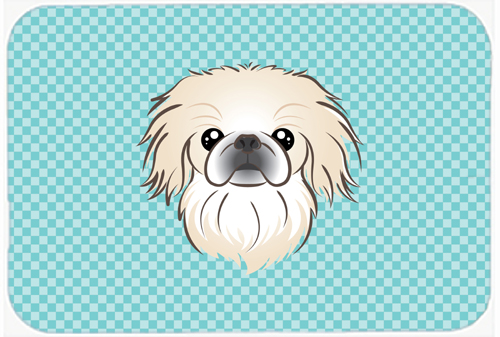 Checkerboard Blue Pekingese Mouse Pad, Hot Pad Or Trivet, 7.75 x 9.25 In.