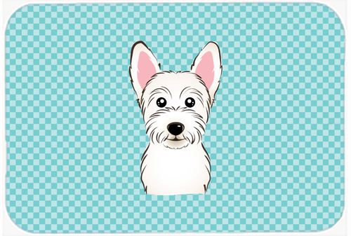 Checkerboard Blue Westie Mouse Pad, Hot Pad Or Trivet, 7.75 x 9.25 In.