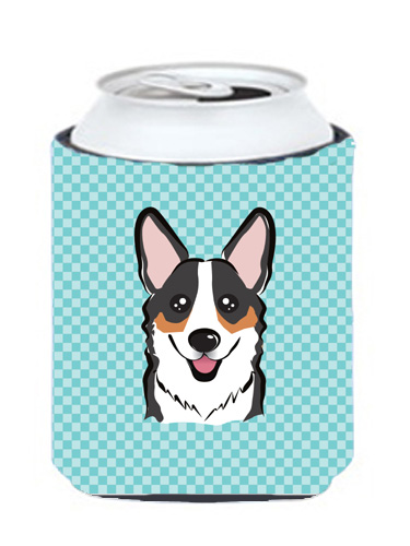 Checkerboard Blue Corgi Can Or Bottle Hugger- 12 Oz.