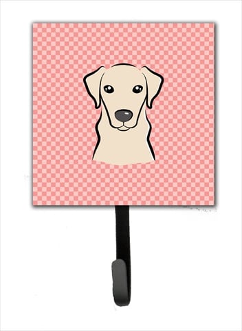 Checkerboard Pink Yellow Labrador Leash Or Key Holder, 4.25 W x 7 H In.