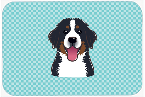 BB1175MP Checkerboard Blue Bernese Mountain Dog Mouse Pad- Hot Pad Or Trivet- 7.75 x 9.25 In.