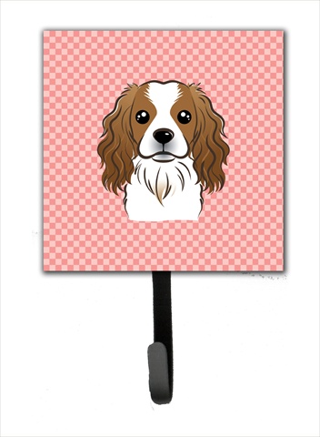 Checkerboard Pink Cavalier Spaniel Leash Or Key Holder, 4.25 W x 7 H In.