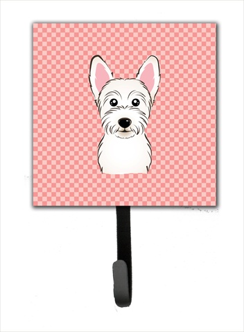 Checkerboard Pink Westie Leash Or Key Holder, 4.25 W x 7 H In.