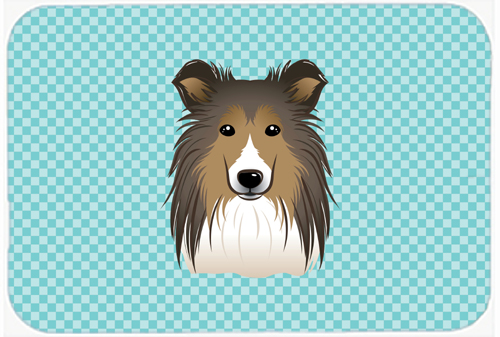 Checkerboard Blue Sheltie Mouse Pad, Hot Pad Or Trivet, 7.75 x 9.25 In.