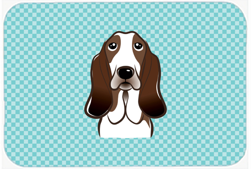 Checkerboard Blue Basset Hound Mouse Pad, Hot Pad Or Trivet, 7.75 x 9.25 In.