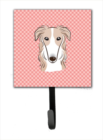 Checkerboard Pink Borzoi Leash Or Key Holder, 4.25 W x 7 H In.