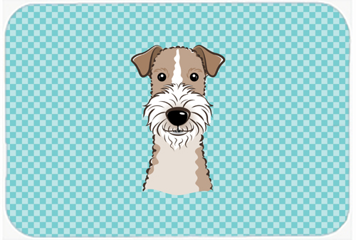 Checkerboard Blue Wire Haired Fox Terrier Mouse Pad, Hot Pad Or Trivet, 7.75 x 9.25 In.