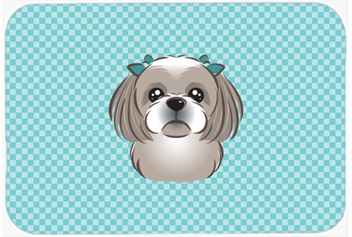 BB1188MP Checkerboard Blue Gray Silver Shih Tzu Mouse Pad- Hot Pad Or Trivet- 7.75 x 9.25 In.