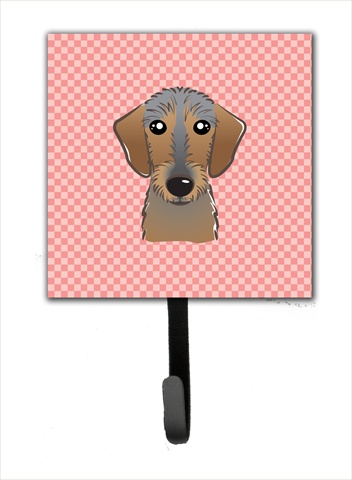 Checkerboard Pink Wirehaired Dachshund Leash Or Key Holder, 4.25 W x 7 H In.